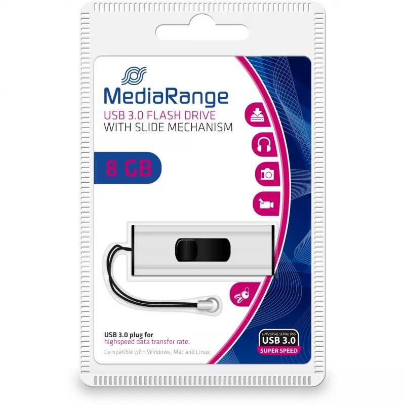 MediaRange SuperSpeed - Memoria USB - 8GB - USB3.0 - Negro/Plata (MR914)