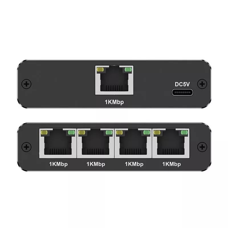 Mini switch Ethernet QOLTEC 52293 1x4 RJ45, splitter de red no gestionado 1 entrada 4 salidas