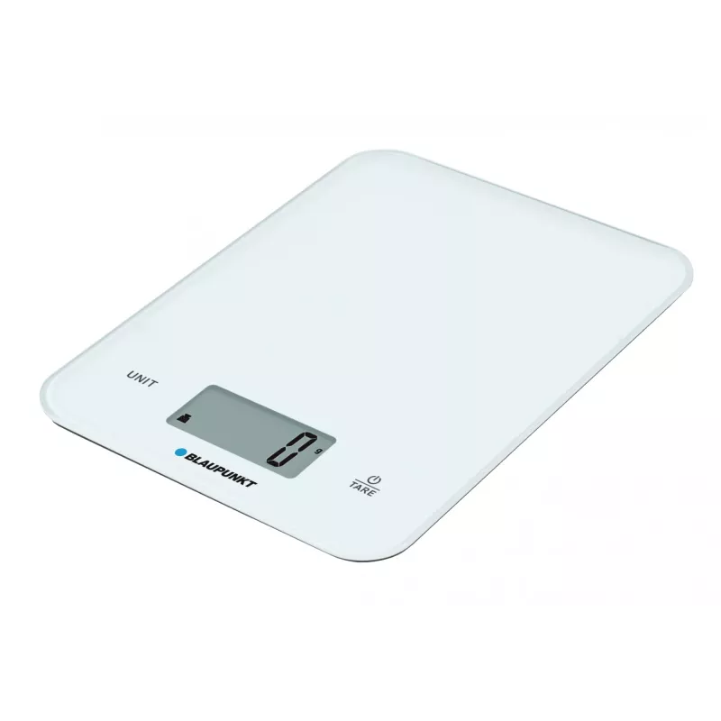 Báscula de cocina BLAUPUNKT FKS401 — blanca, máx. 10 kg, precisión 1 g, control táctil