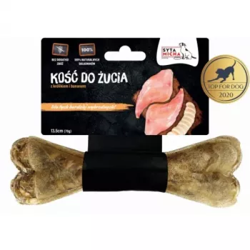 Hueso masticable SYTA MICHA Conejo con plátano, 13,5 cm, 70 g, hueso masticable natural de higiene dental para perros adultos