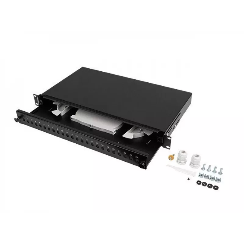 Panel de parcheo de fibra óptica LANBERG FOP1-24ST-FCB 1U 24xST / 24xFC montaje en rack Negro