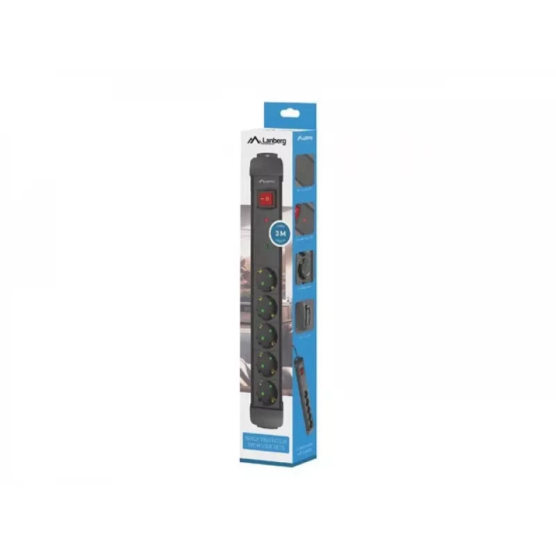 Alargador eléctrico Lanberg SP1-05F-0300-BK 3 m 5 tomas AC para interior negro