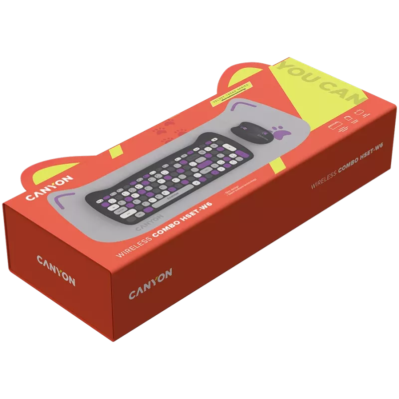 Conjunto de teclado y ratón inalámbricos CANYON HSET-W6 Kitty Edition – violeta