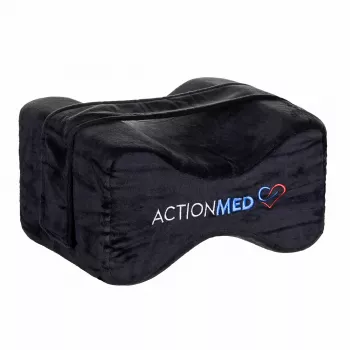 Almohada ortopédica para rodilla ActionMed PO500AM — soporte contorneado de alineación de la pierna, funda lavable, negra