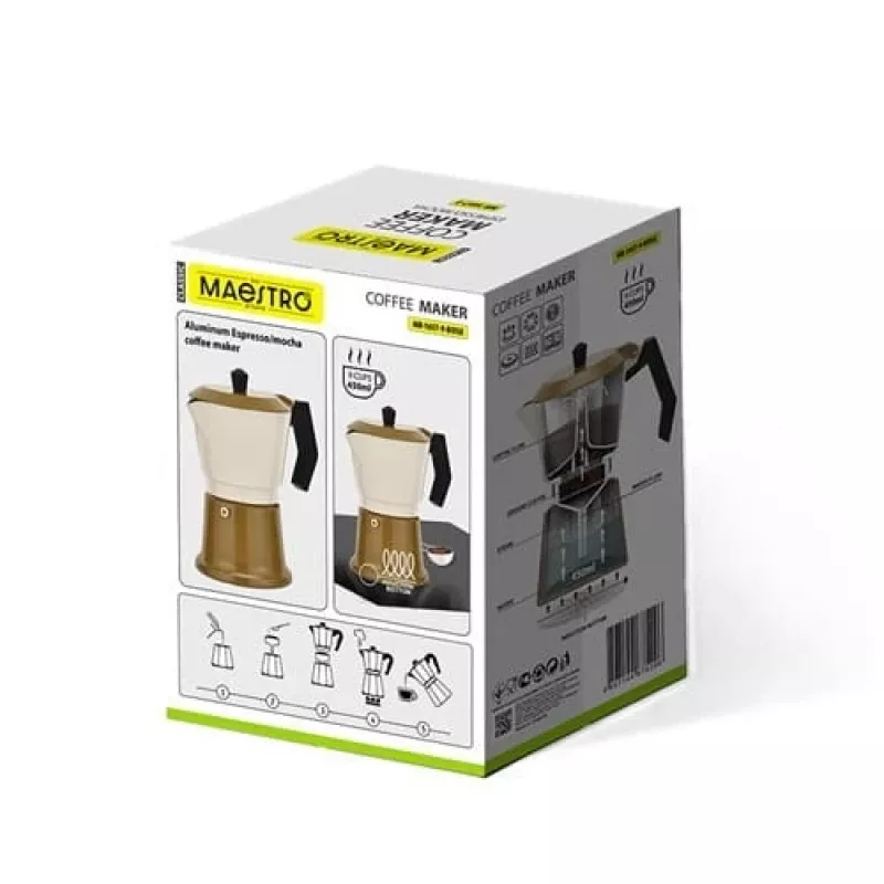 Cafetera moka Maestro MR-1657-9-BEIGE de aluminio, cafetera para placa de inducción, capacidad de 9 tazas