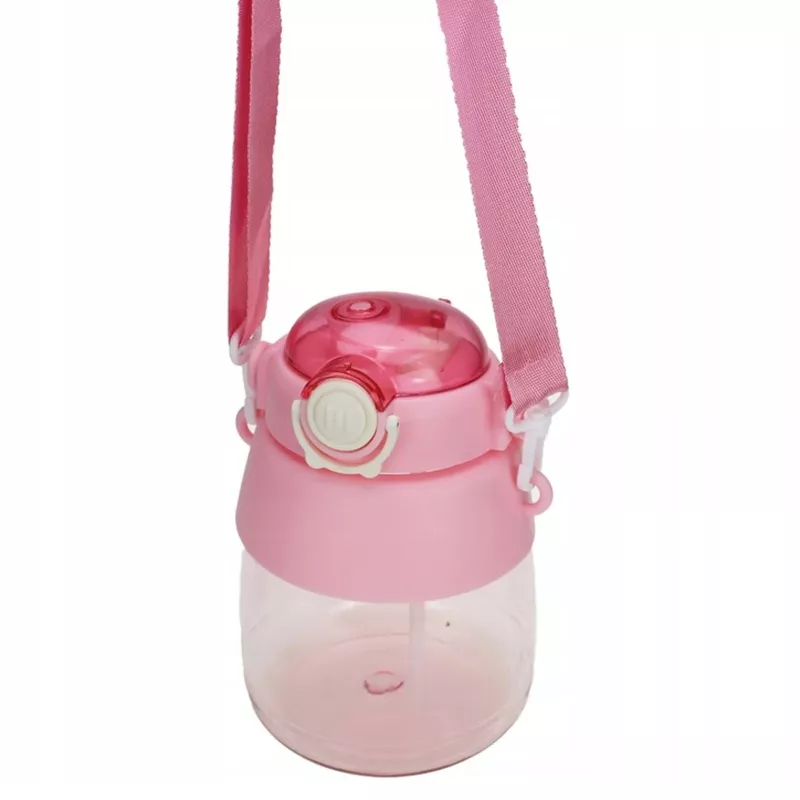 Botella de agua Extralink botella escolar con pajita y correa 1 L rosa