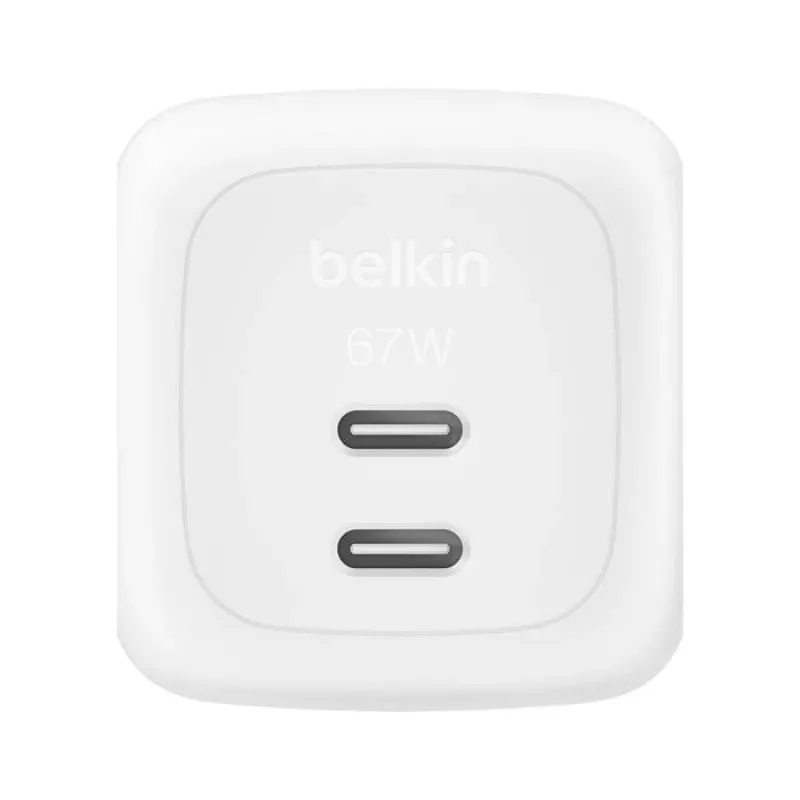 Cargador rápido AC de interior Belkin WCH020KQ2MWH-B6 – 2x USB-C, cable integrado de 2 m, blanco