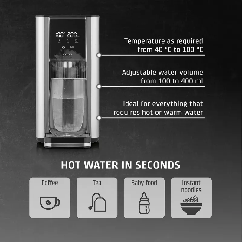 Caso Turbo dispensador de agua caliente | HW 620 | dispensador de agua | 2600 W | 2,5 L | plástico/acero inoxidable | negro/acero inoxidable