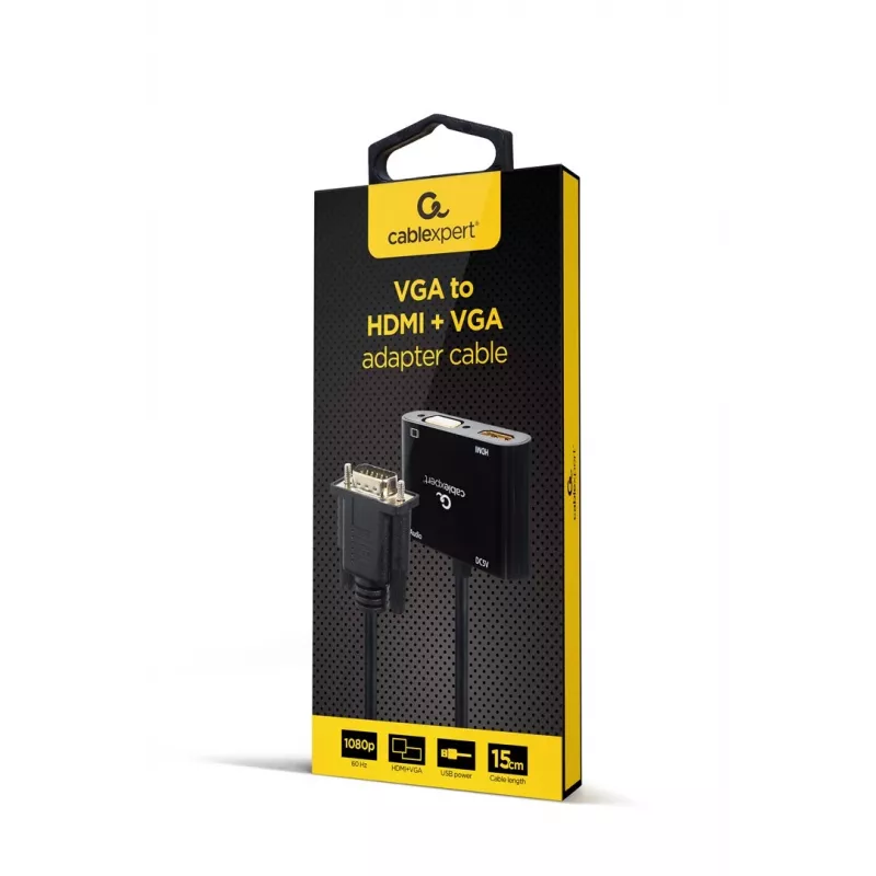 Adaptador de cable de vídeo GEMBIRD A-VGA-HDMI-02 0,15 m — HDMI + VGA (D-Sub) hembra a VGA (D-Sub) macho, negro