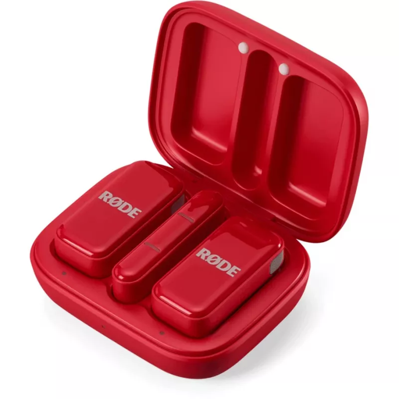 Micrófono inalámbrico Rode Wireless Micro — transmisor y receptor compactos de pinza rojo