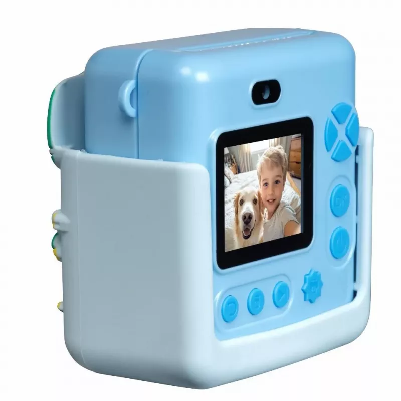 Denver KPC-1363BU Cámara de impresión instantánea infantil Dino con impresora térmica, 20 MP, azul