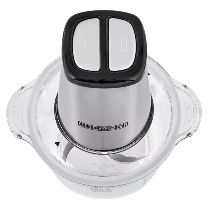 Picadora eléctrica HEINRICH'S HMZ 8850, 500 W, bol de 2 L, 4 cuchillas, tecnopolímero, plata