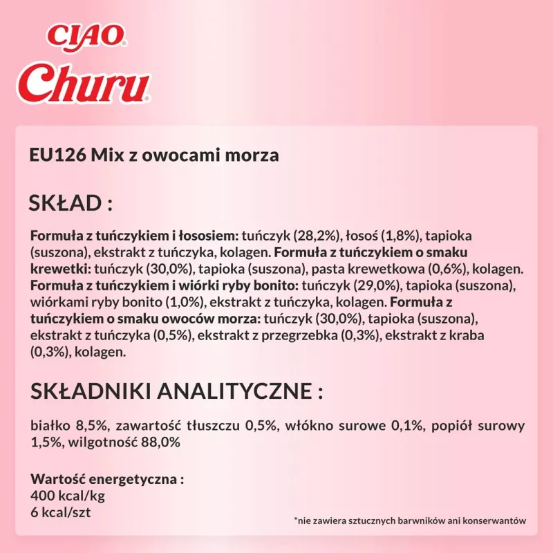 Snack húmedo para gatos INABA Churu Variety Box Seafood — 20 tubos de 14 g, pasta de pescado, sin cereales, sin azúcar y sin gluten