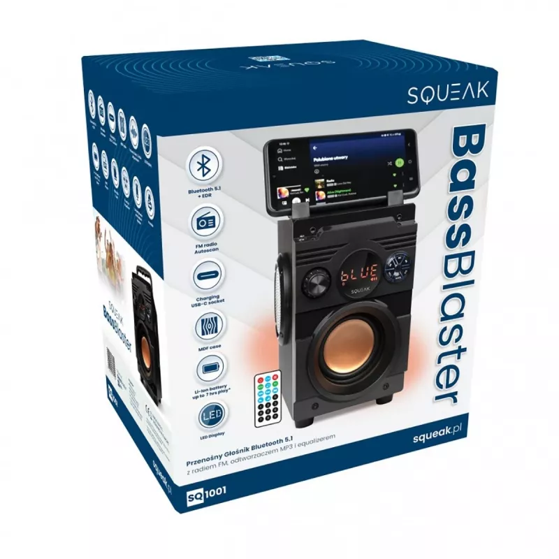 Squeak Bassblaster Altavoz Bluetooth 5.1, radio FM, reproductor MP3 SQ1001