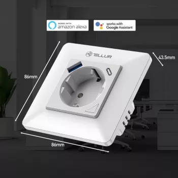 Enchufe de pared inteligente WiFi Tellur TLL331531 – 3600 W 16 A, control remoto por WiFi