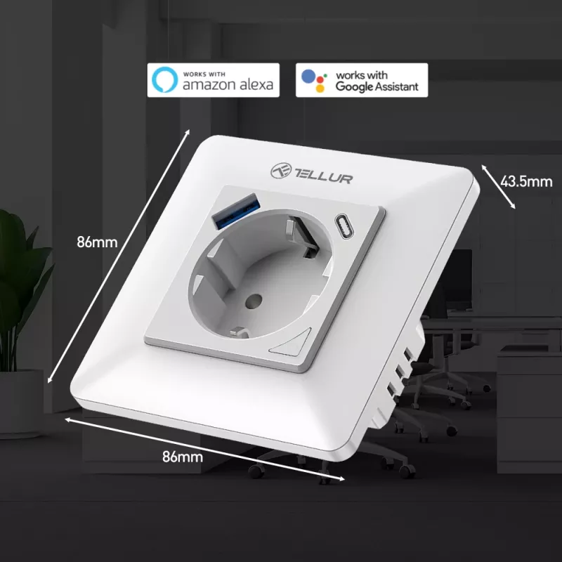 Enchufe de pared inteligente WiFi Tellur TLL331531 – 3600 W 16 A, control remoto por WiFi