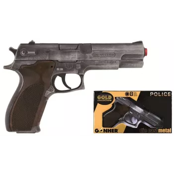 Pistola de dardos de juguete Pulio Police gun metal GONHER 45/1 15545/1 — acabado metálico, arma de juguete de un solo disparo