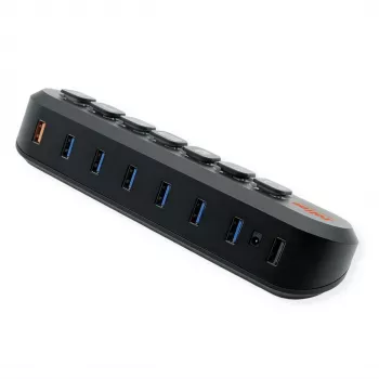 ROLINE Hub USB 3.2 Gen 1, 7 puertos, botones intercambiables, cable de conexión Type-A
