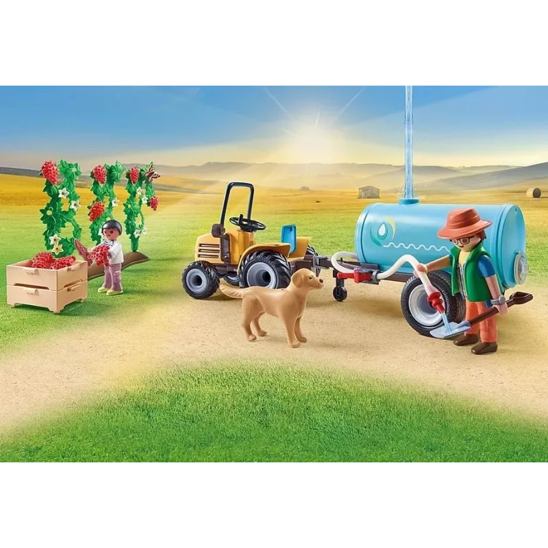 Playmobil 71442 Country: Tractor con remolque y depósito de agua – Cosecha fresca en la granja – Descubre el medio ambiente jugando – Juego de rol imaginativo
