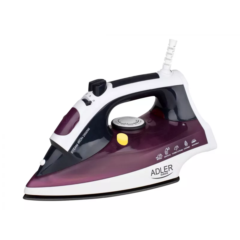 Plancha Adler AD 5022 seca y con vapor suela cerámica morada, 2200 W