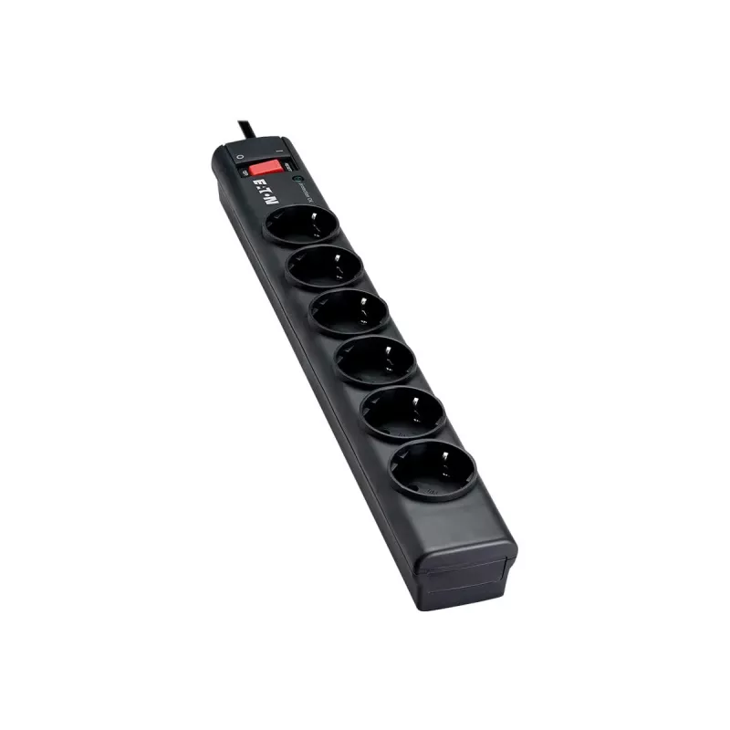 Regleta Eaton Protection Strip 6 DIN con protección contra sobretensiones (6 tomas Schuko, con interruptor) - negra (PS6D)