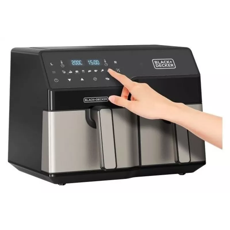 Freidora de aire Black & Decker BXAF9000E Dual Basket 9 L, 2500 W, 80–200 °C, 2 cestas, 8 programas