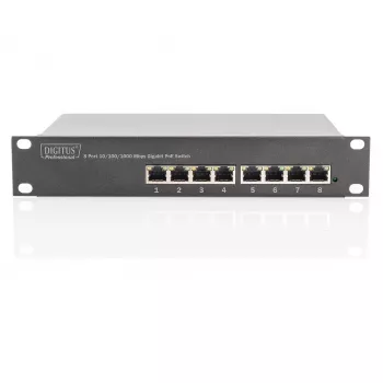 Switch Gigabit Ethernet PoE DIGITUS 8 puertos PoE+ rack 10 pulgadas, presupuesto PoE de hasta 80 W