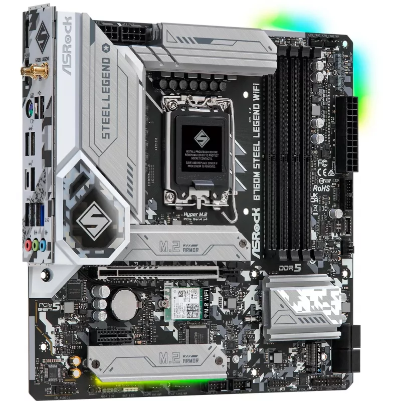 Placa base ASRock B760M Steel Legend WiFi — Intel B760, LGA 1700, micro ATX, DDR5, 4 DIMM, 128GB, Wi‑Fi 6E, 2.5Gb LAN