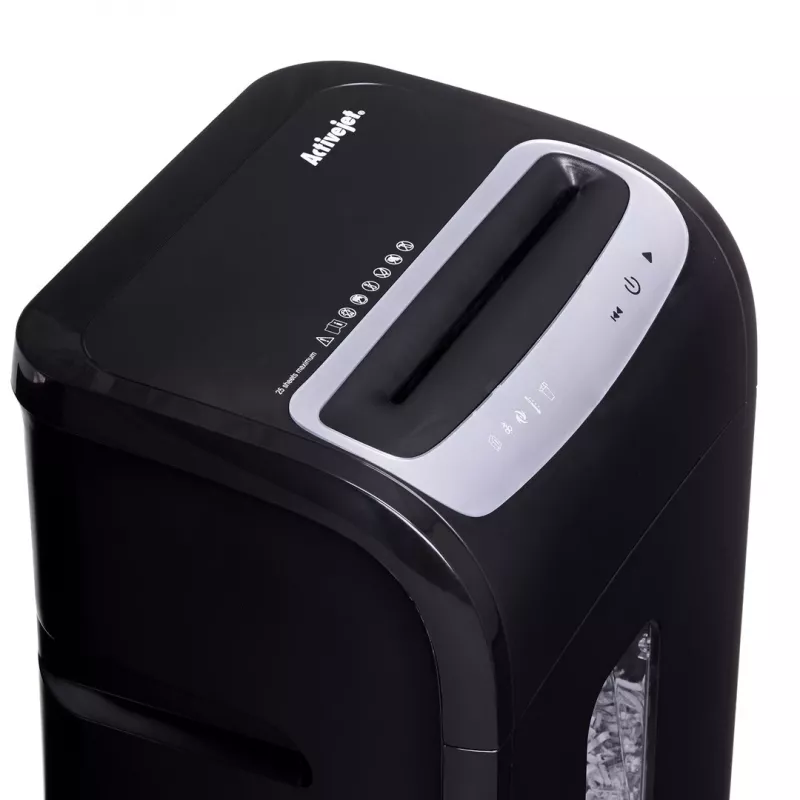 Activejet ASH-2502C trituradora de papel, P-4, 25 hojas, 28 l, fragmentos de 4x40 mm, negro