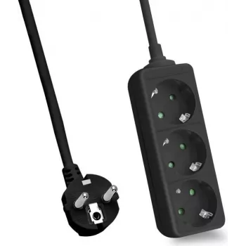 Regleta de enchufes helos CLASSIC 3 tomas, negra, 1,5 m cable