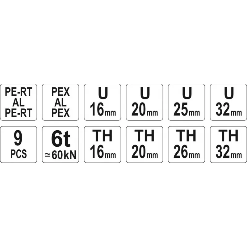 Yato PEX-AL-PEX Tenaza de crimpar manual con set de 8 mordazas