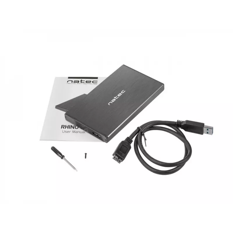 NATEC RHINO GO Carcasa USB 3.0 para HDD/SSD SATA de 2,5'', negro Aluminio