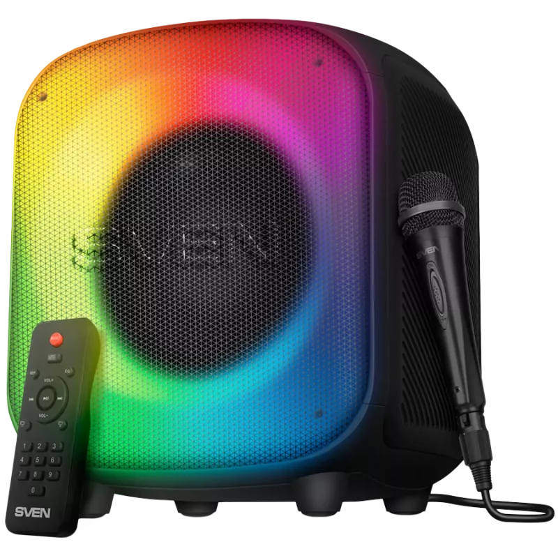 Altavoz SVEN PS-555, negro, potencia de salida 65 W (RMS), TWS, Bluetooth, USB, microSD, mando a distancia, batería de litio