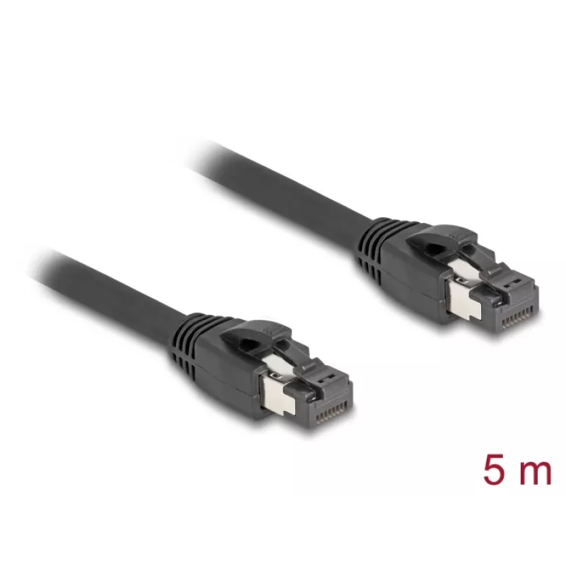 Delock - Cable de red - RJ-45 (M) a RJ-45 (M) - 5,0 m - 7,5 mm - S/FTP - CAT 8.1 - libre de halógenos, protección de pestaña, hasta 40 Gbit/s de velocidad de transferencia de datos - Negro (80236)