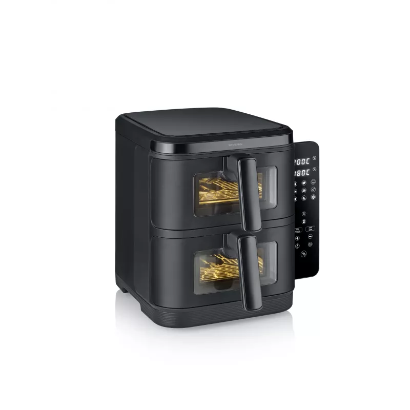 Freidora SEVERIN FR 2468 S-Fry Duo Stack 2 en 1 capacidad de cocción, diseño de doble cesta