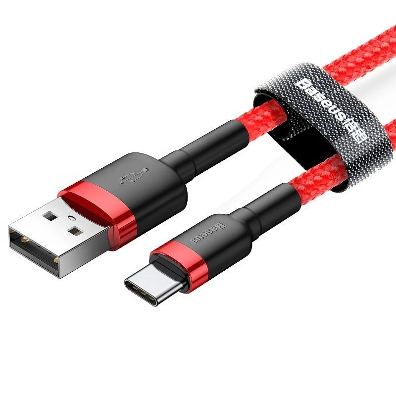 Cable USB 2.0 A a USB-C Baseus CATKLF-B09 1m QC3.0 trenzado de nailon rojo, carga rápida y sincronización de datos