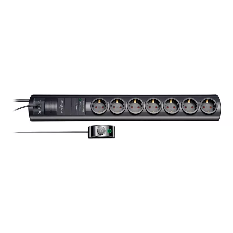 brennenstuhl Primera-Tec Comfort Switch Plus - protección contra sobretensiones - corriente alterna 250 V - 3500 vatios - tomas de salida: 7 - 2,0m - Alemania - negro