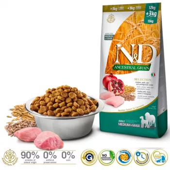 Pienso seco para perros Farmina N&D Ancestral Grain Adult Pollo 15 kg — 27% proteína, 16% grasa