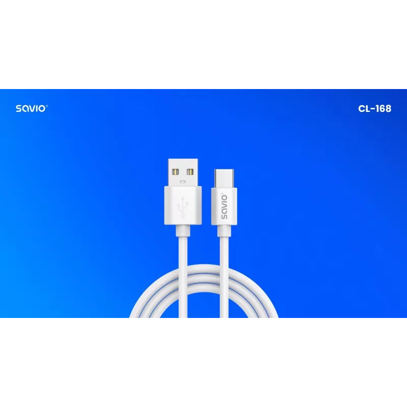 Cable USB 2.0 SAVIO CL-168, USB A (conector macho) a USB C (conector macho), 3 m, blanco