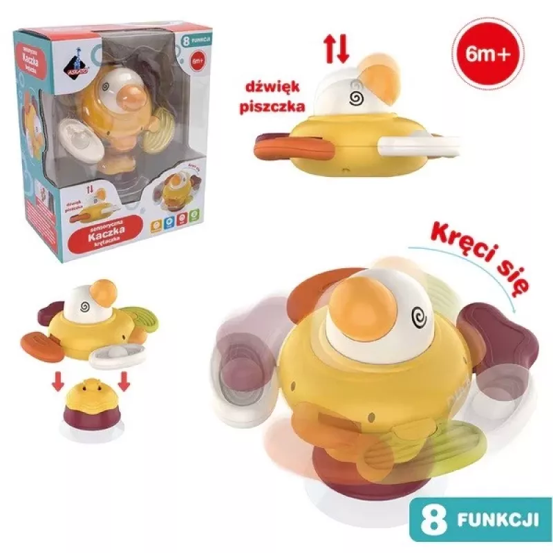 Pato de peluche sensorial interactivo Ascato 122946 — textura suave, diseño multicolor