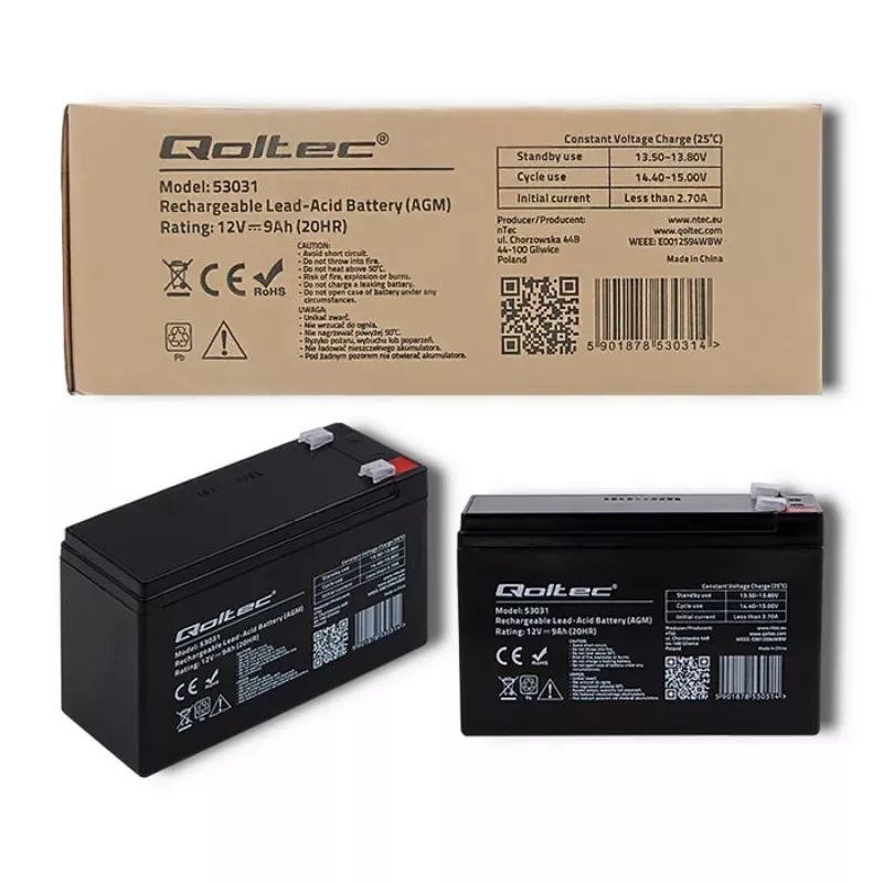 Batería para SAI QOLTEC 53031 12V 9Ah verde, 152×94×65 mm, 2,35 kg