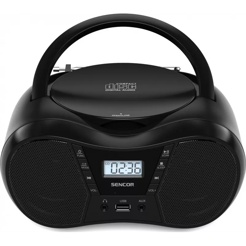 Sencor SPT 2300 BK boombox reproductor de CD, MP3, USB, Bluetooth, radio FM, AUX, 4 W, negro