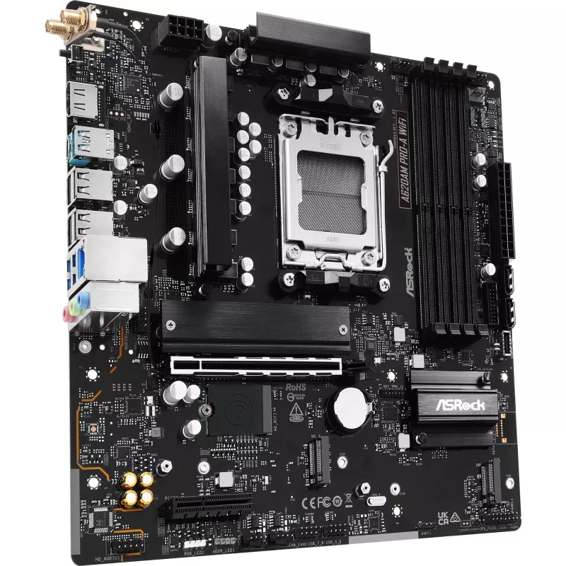 Placa base ASRock A620AM Pro-A WiFi AM5 mATX — AMD A620, socket AM5, DDR5 hasta 256 GB, Wi‑Fi 6E, 2.5Gb LAN, HDMI 2.1