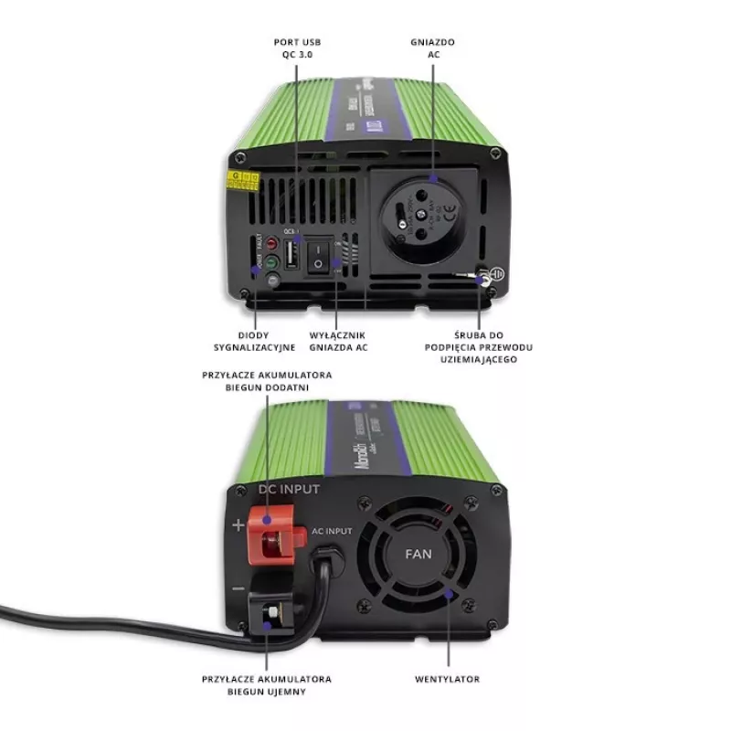 Inversor de coche Qoltec Monolith 1200 W Verde 12 V