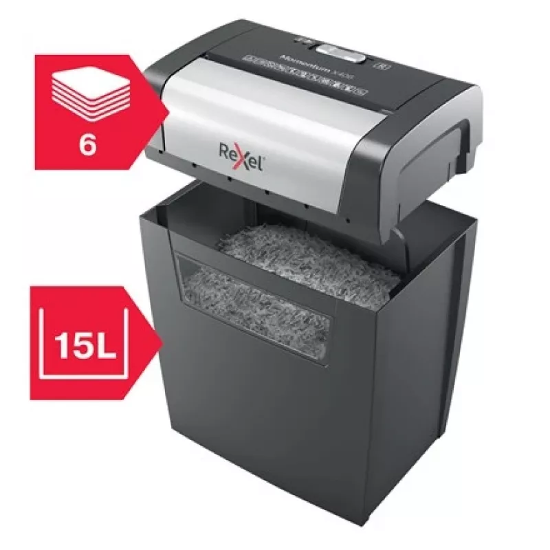 Rexel Momentum X406 destructora de papel P4, corte cruzado, 4 x 30 mm, 6 hojas, 15 l