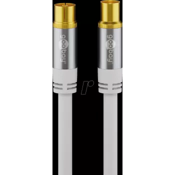 Goobay Cable de antena de TV (tipo 135 dB), 4 apantallado, 3 m, blanco - dorado, conector hembra coaxial > conector macho coaxial (70318)