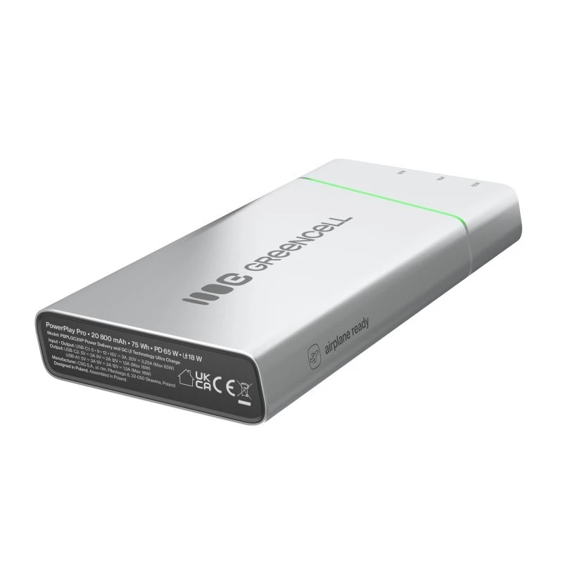 Batería portátil Green Cell BPLGC20P 20800 mAh litio-ion, USB-C PD 65W, 2x USB-C + 1x USB-A, carcasa de aluminio