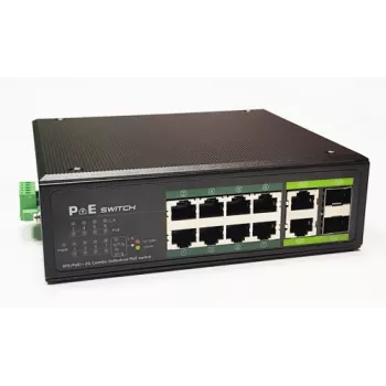Switch PoE industrial 100Mbps 8 puertos + 2G uplink puertos RJ45 o SFP, -40 °C, IEEE802.3af/at