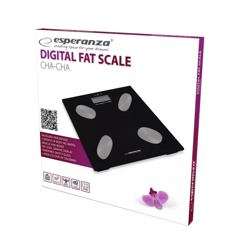 Báscula de baño electrónica ESPERANZA EBS022K — báscula digital de grasa, vidrio templado, 180 kg, IMC, memoria para 12 usuarios