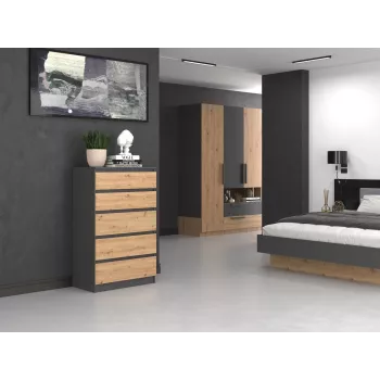 Cómoda Topeshop M5 ANTRACYT/ARTISAN 5 cajones, roble antracita, 700×1095×400 mm